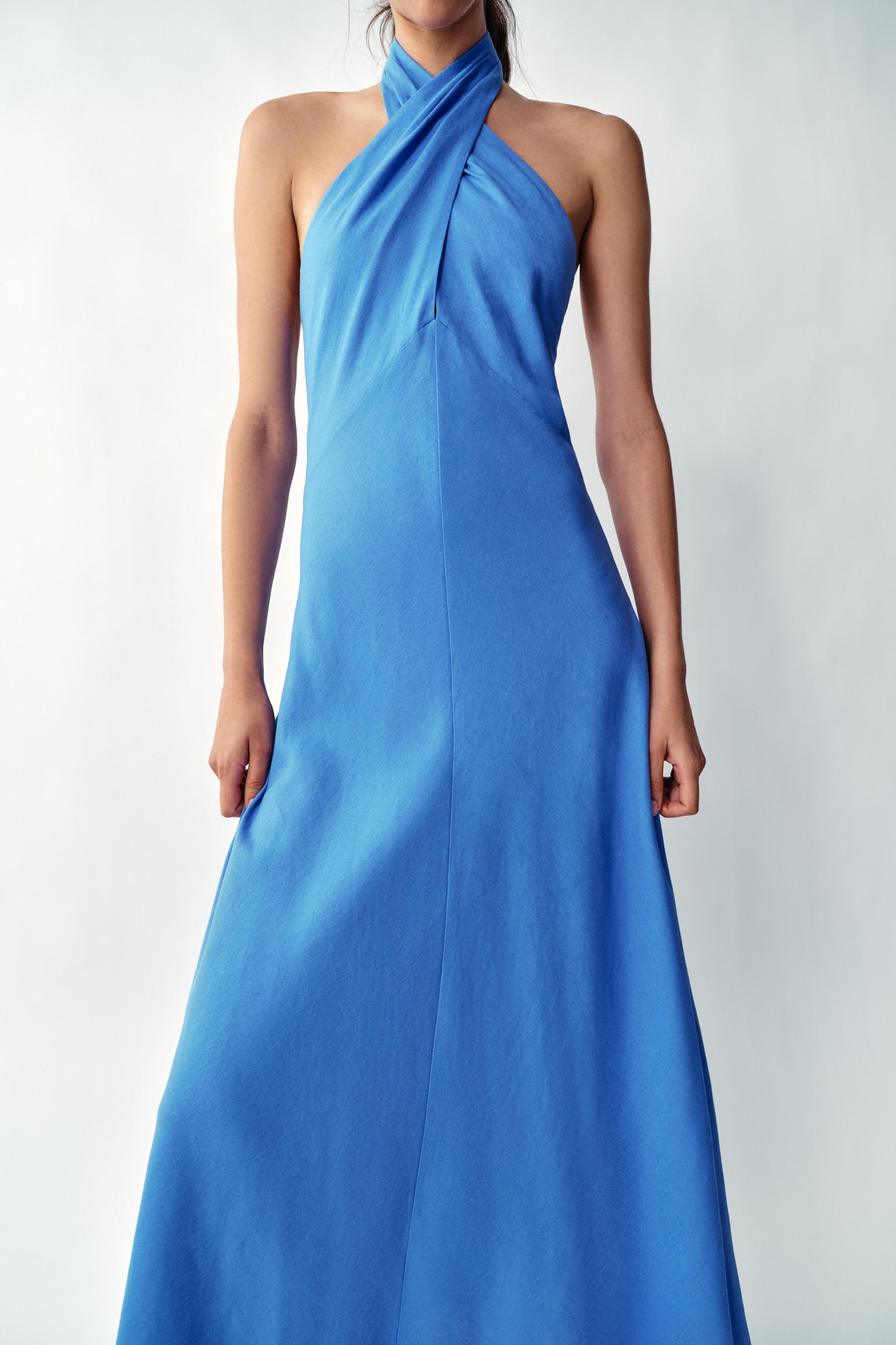 LINEN HALTER MIDI DRESS